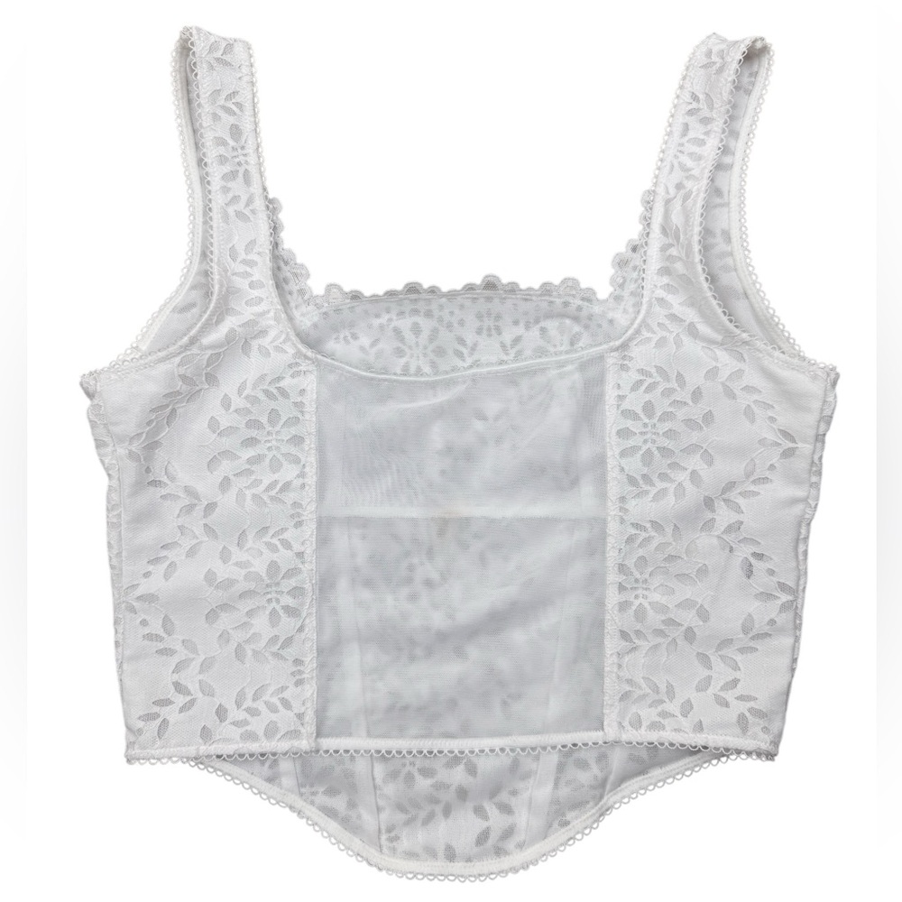 NWT PiNK Victoria’s Secret The Cinched Corset White Lace Bralette Tank Top Cami - Picture 6 of 11